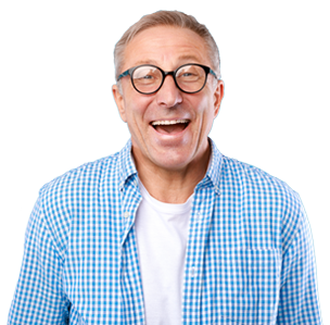 Portrait of happy mature man in glasses.