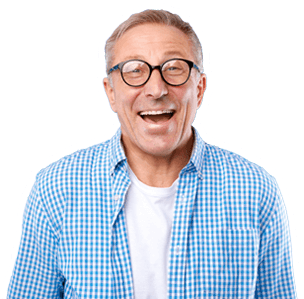 Portrait of happy mature man in glasses.